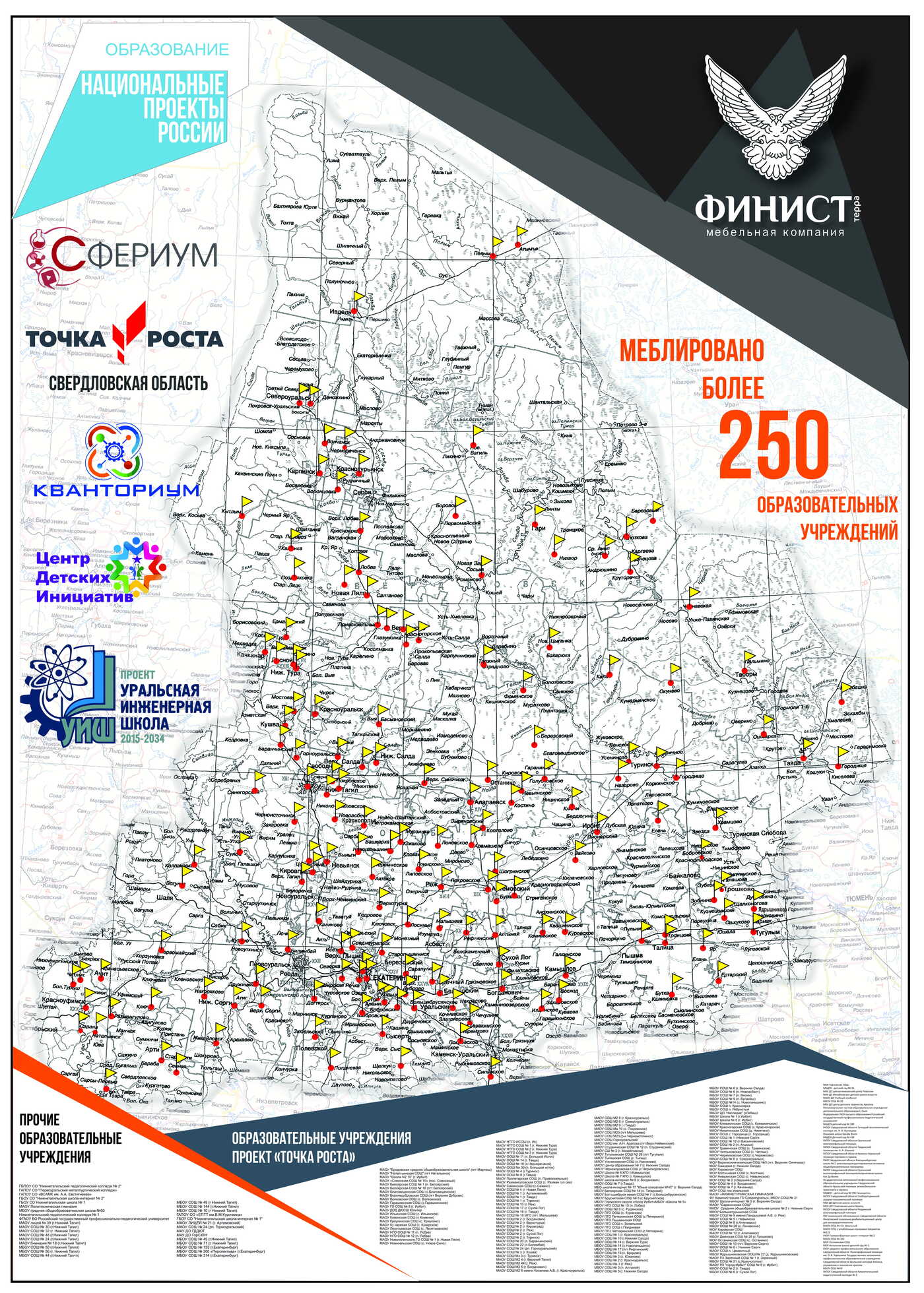 Карта образовательных учреждений России с мебелью Финист - более 250 объектов