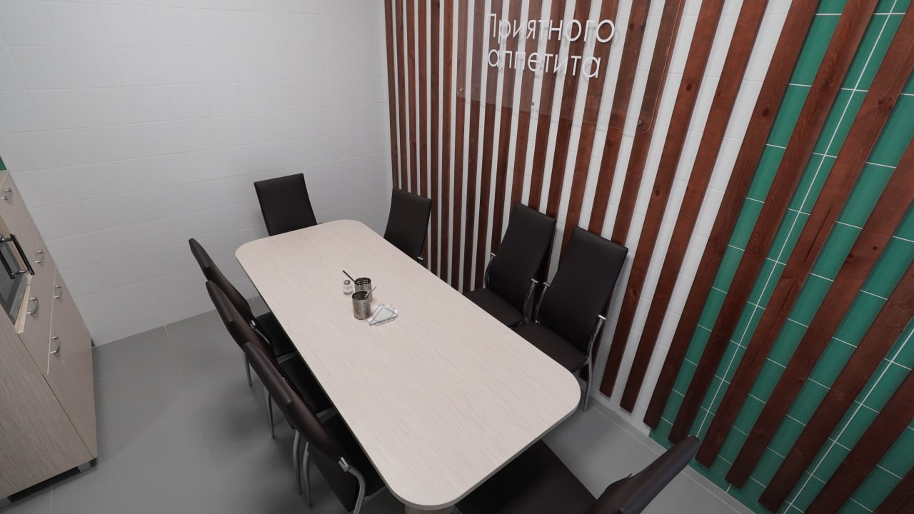 Учительская столовая — Приятного аппетита, дерево и бирюза